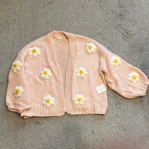 Altar'd State Blush Cardigan with 3D Daisy Accents